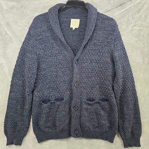 Billy‎ Reid Knit Cardigan Sweater Mens Medium Blue Shawl Collar Made in Italy